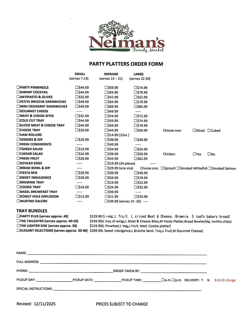 Party Platter Order Form